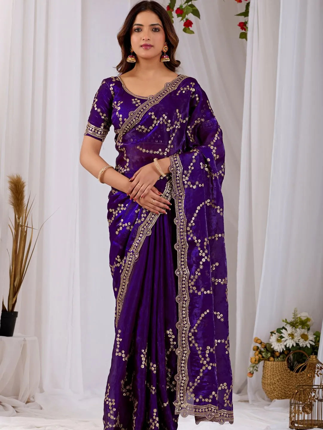 purple festive silk saree