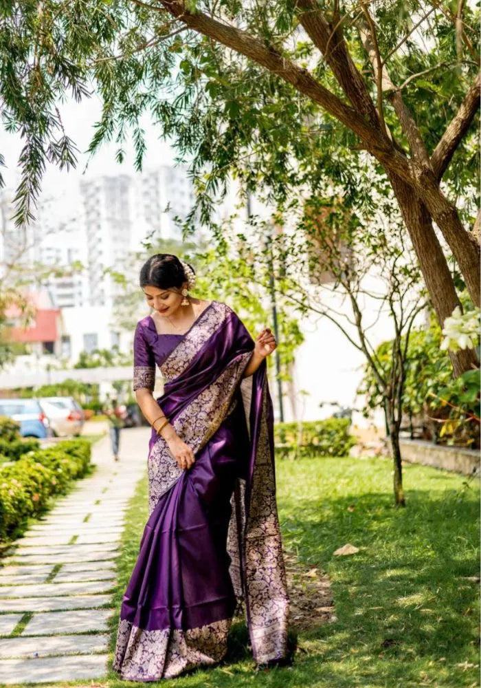purple raw silk saree