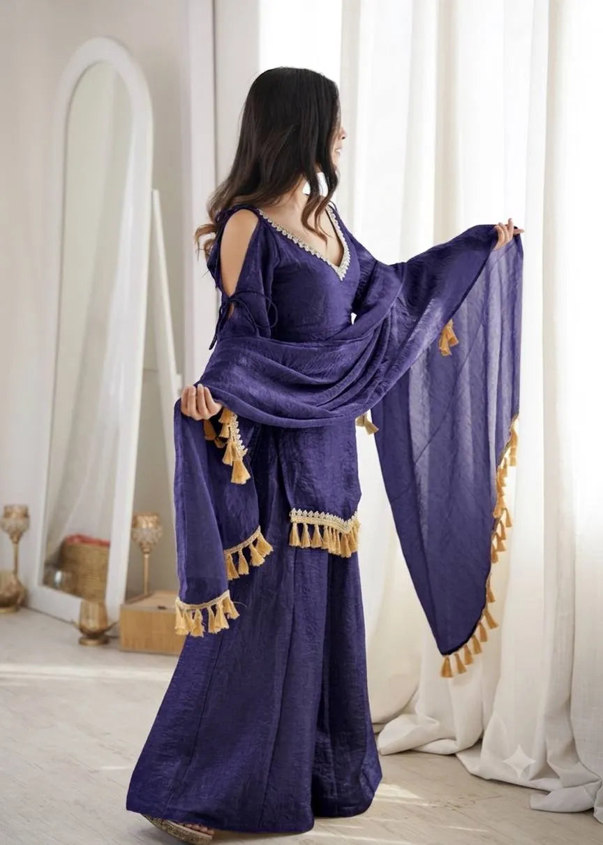 Purple Designer Doremon Crush Palazzo Set