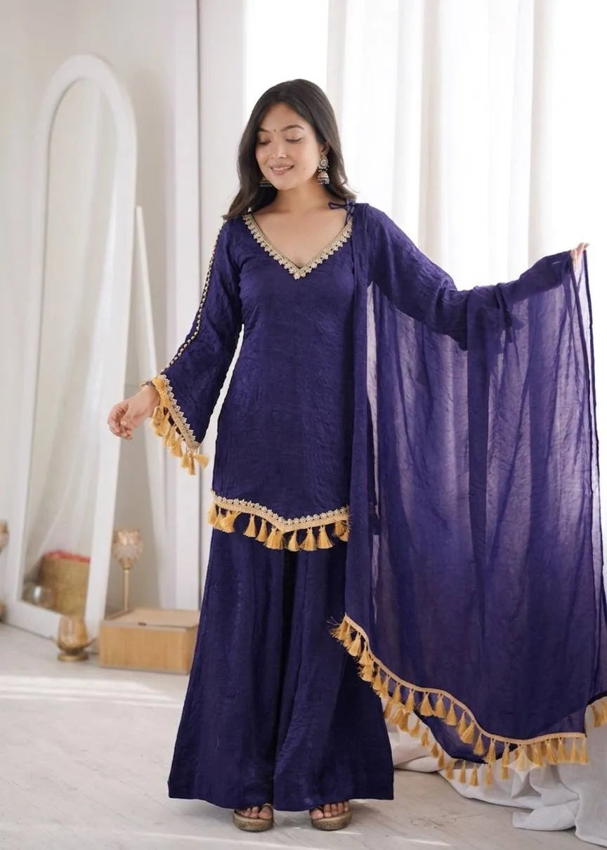 Purple Designer Doremon Crush Palazzo Set