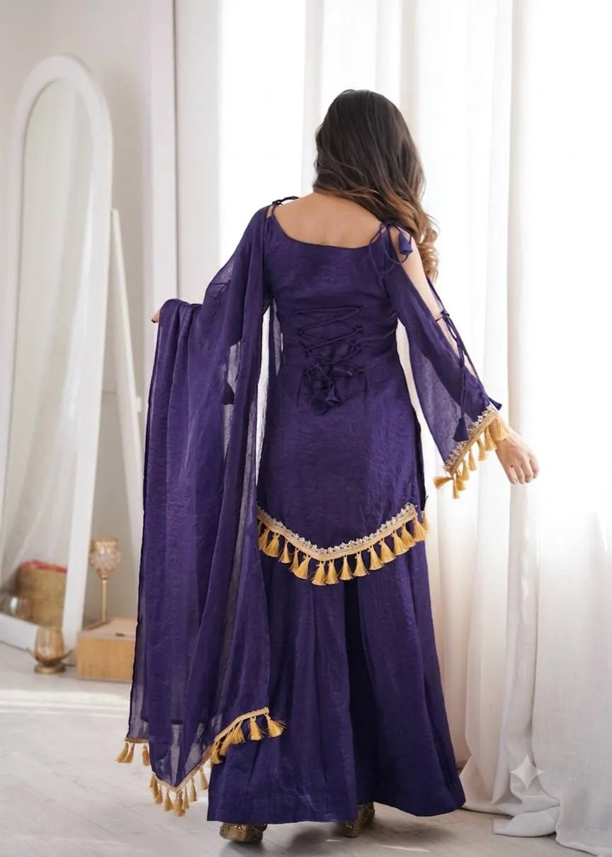 Purple Designer Doremon Crush Palazzo Set