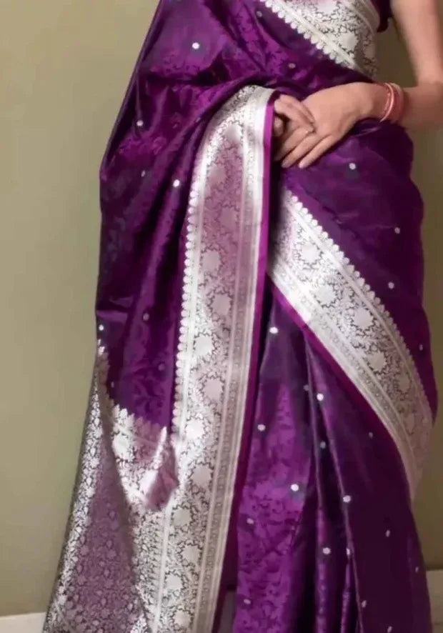 purple silk banarasi satin saree