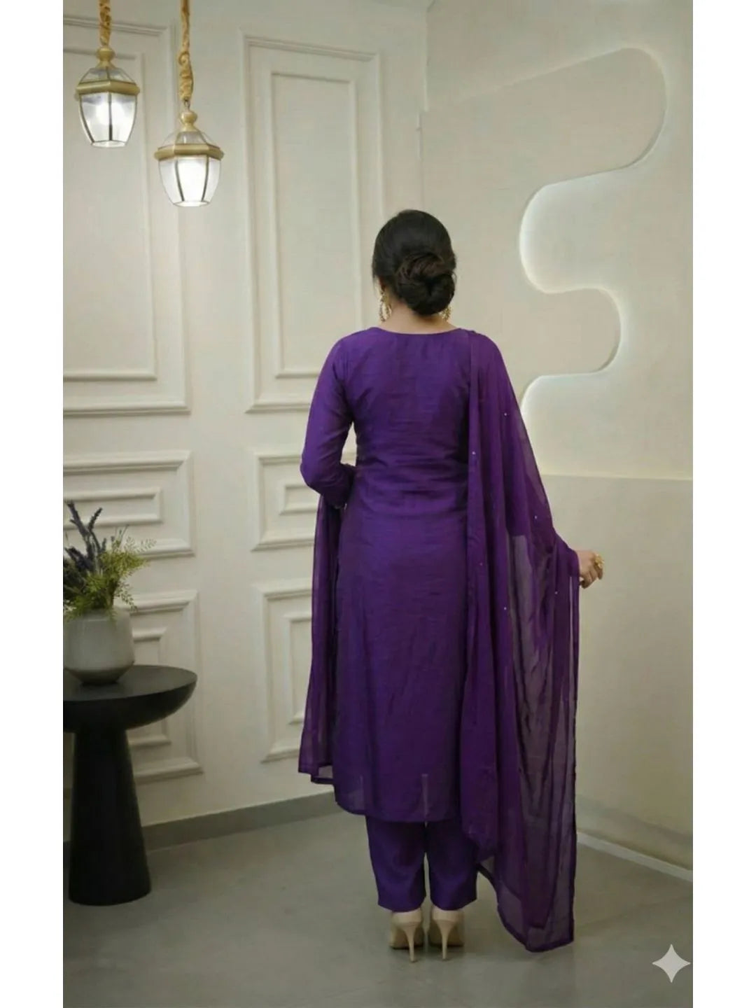 purple vichitra kurta pant set