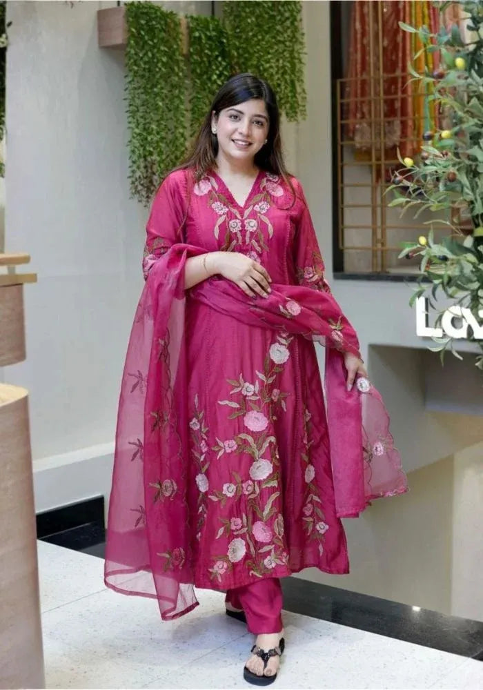 rani chanderi silk kurta set