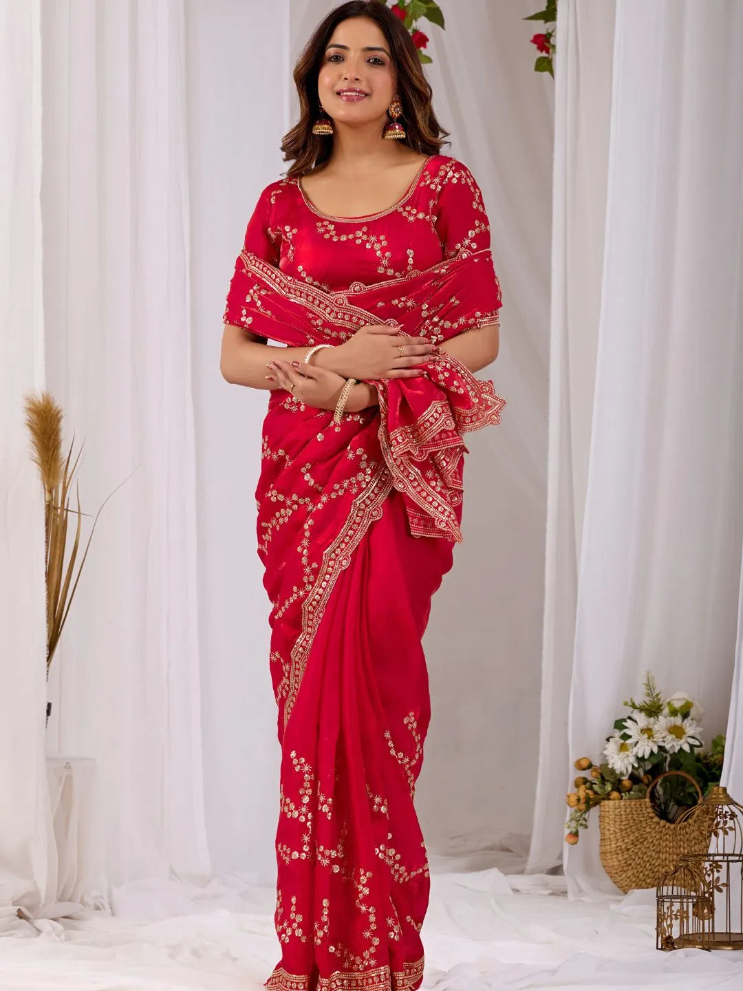 rani pink festive silk saree