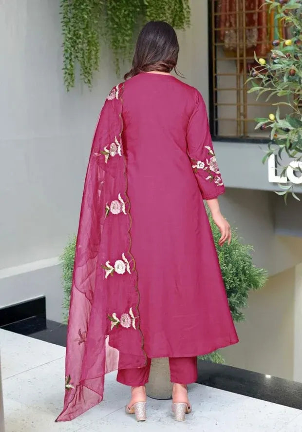 rani silk chanderi kurta set