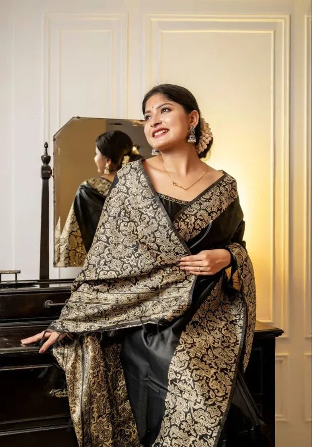 raw silk saree black