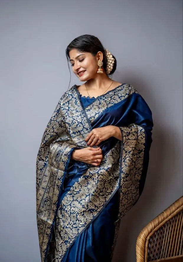 raw silk saree blue