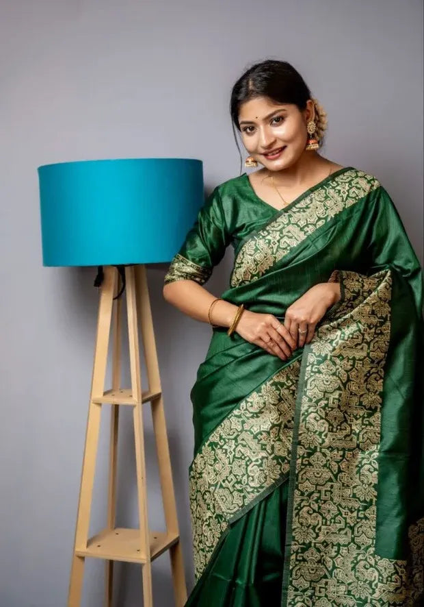 green raw silk saree