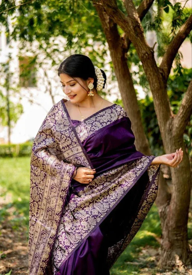 raw silk saree purple