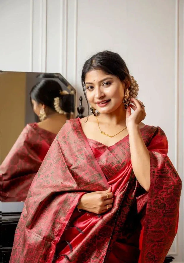 red raw silk saree