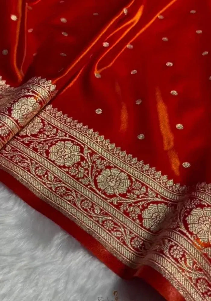 red banarasi satin silk sari
