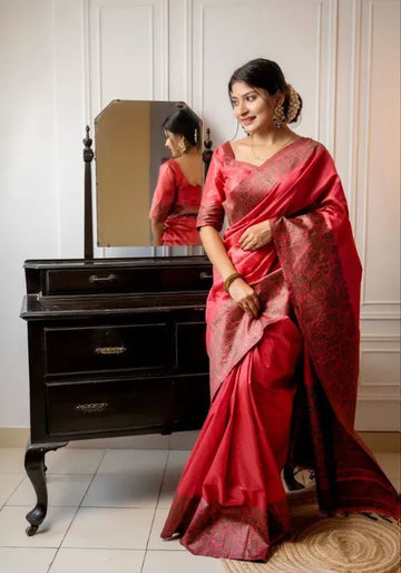 red raw silk saree
