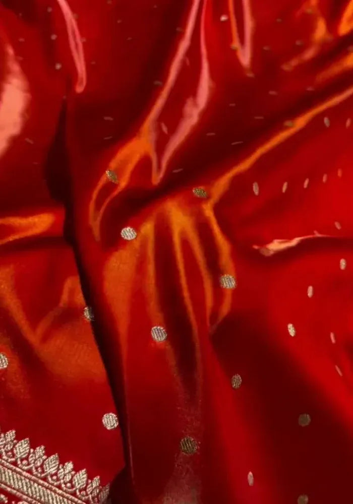 red satin banarasi silk saree