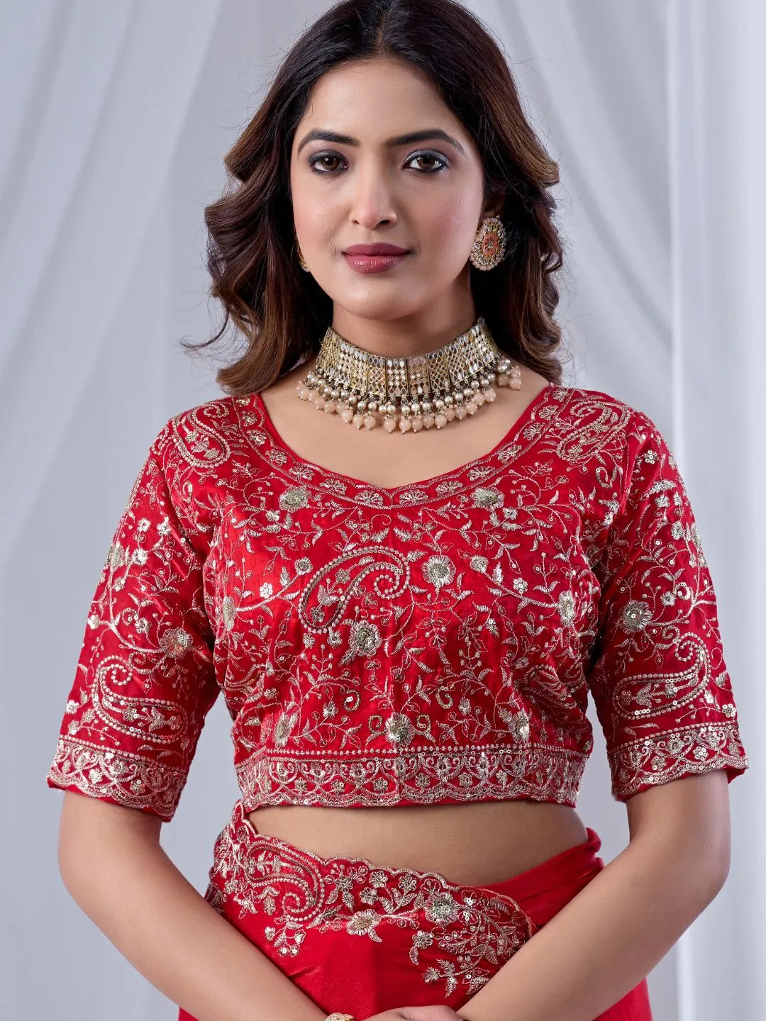 red silk saree