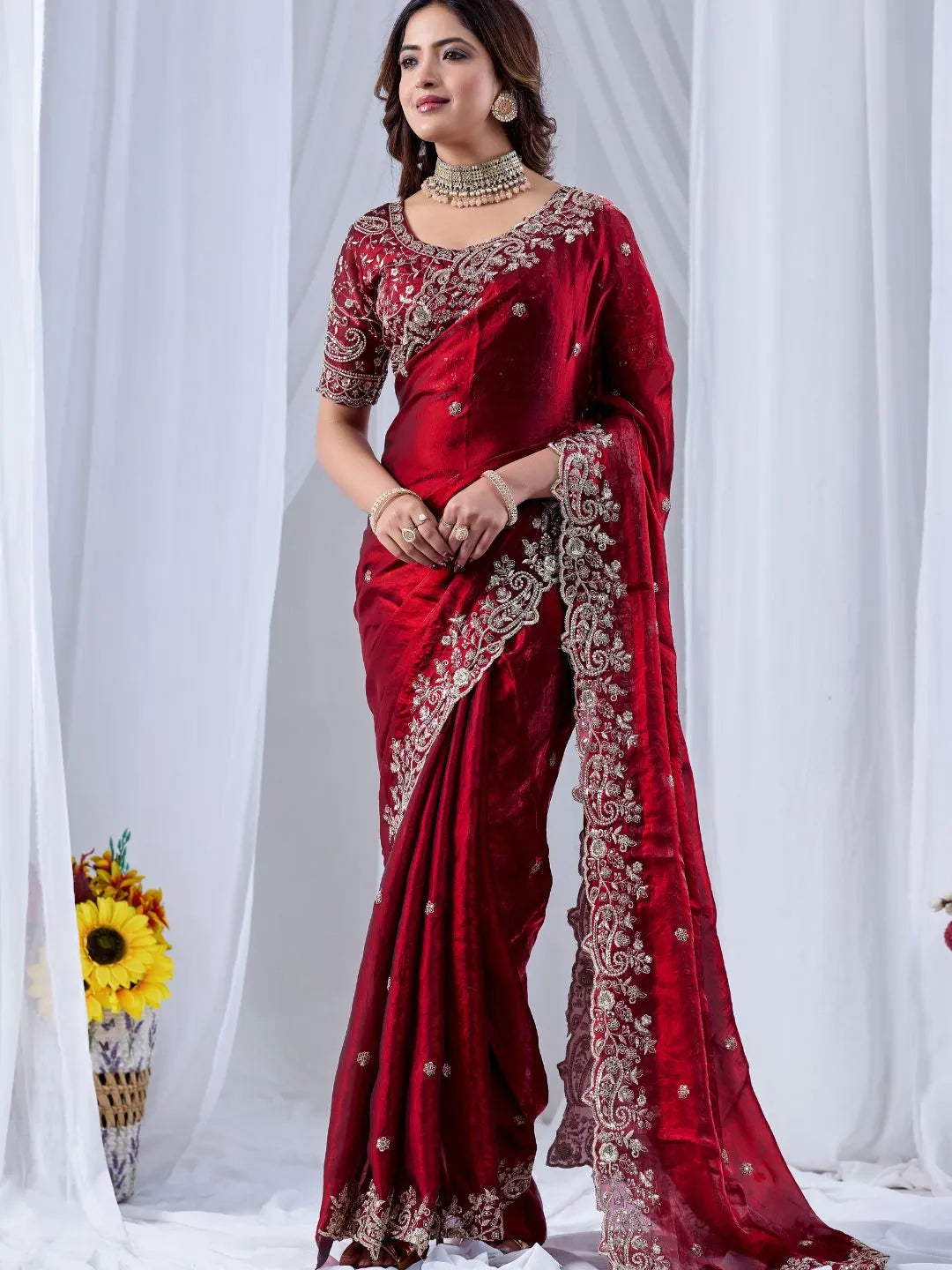 red wedding saree