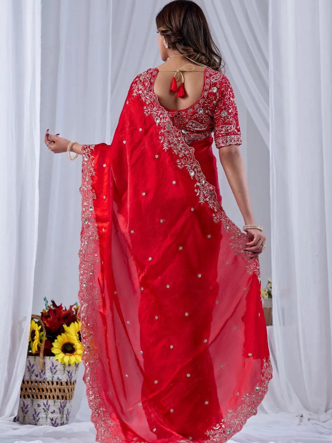 red wedding silk saree
