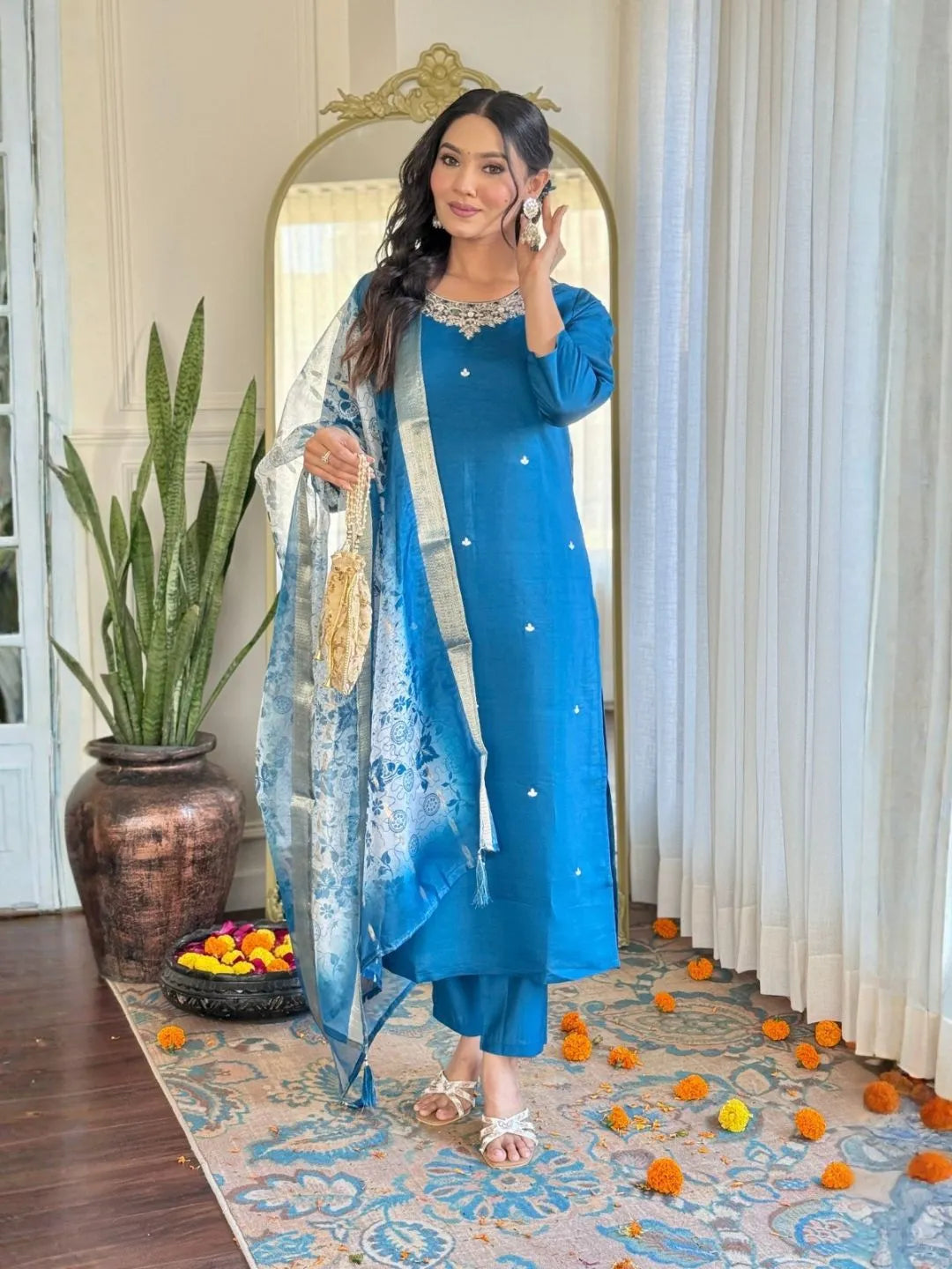 roman silk kurta set