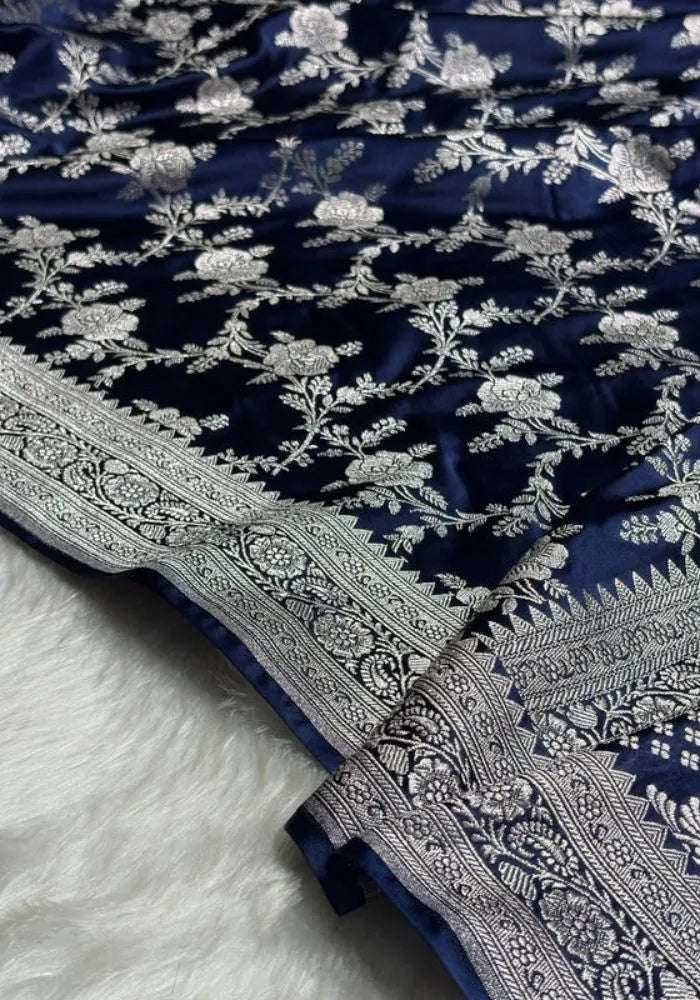 royal blue banarasi silk saree