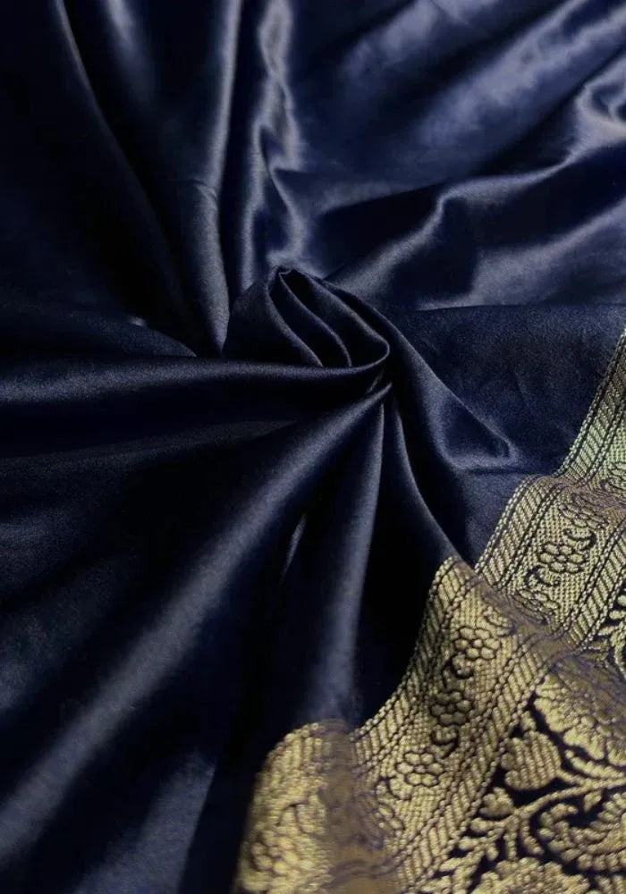 royal blue banarasi silver zari saree