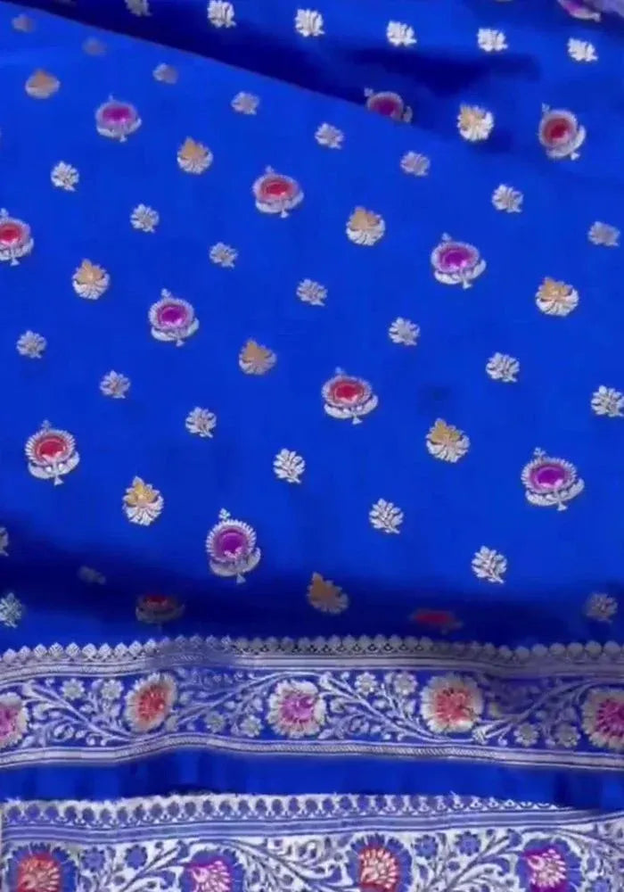 royal blue cotton banarasi silk saree