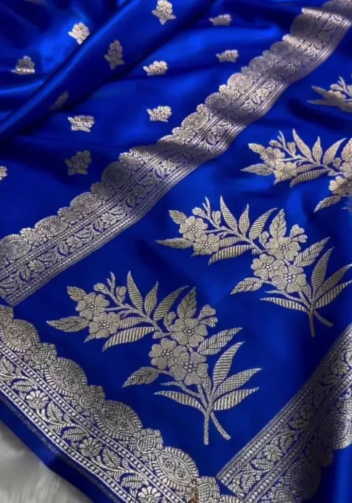 royal blue cotton silk banarasi saree