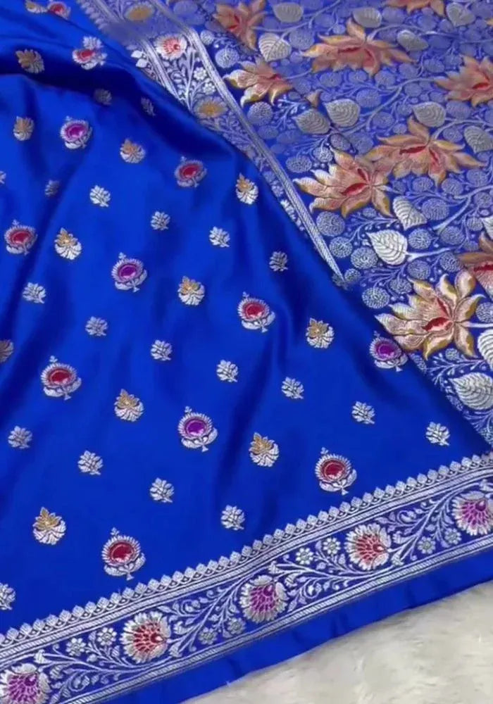 royal blue cotton silk banarasi sari
