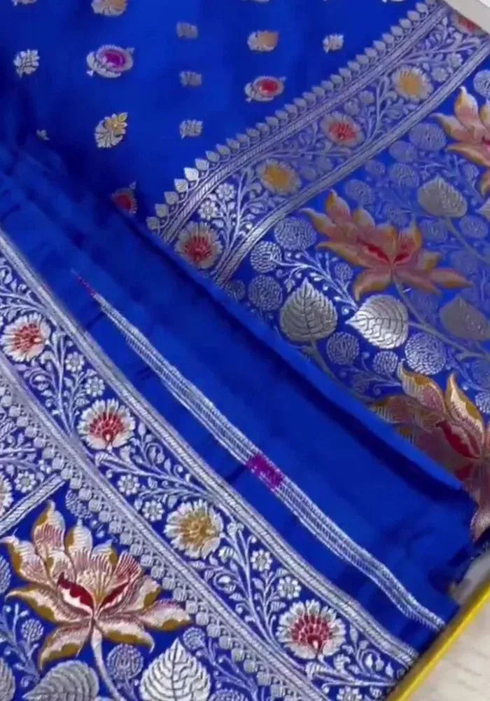 royal blue silk cotton banarasi saree