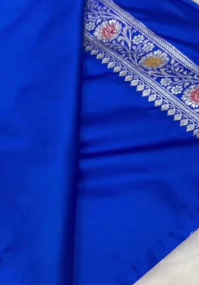 royal blue silk cotton banarasi sari