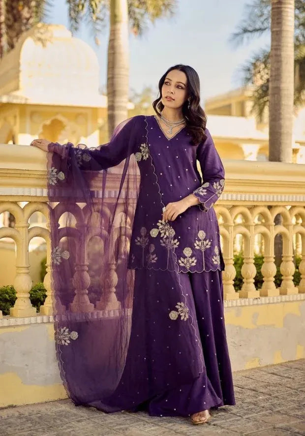 royal purple chanderi silk kurta set