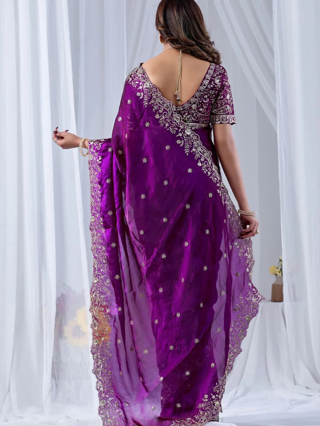 royal purple embroidered saree