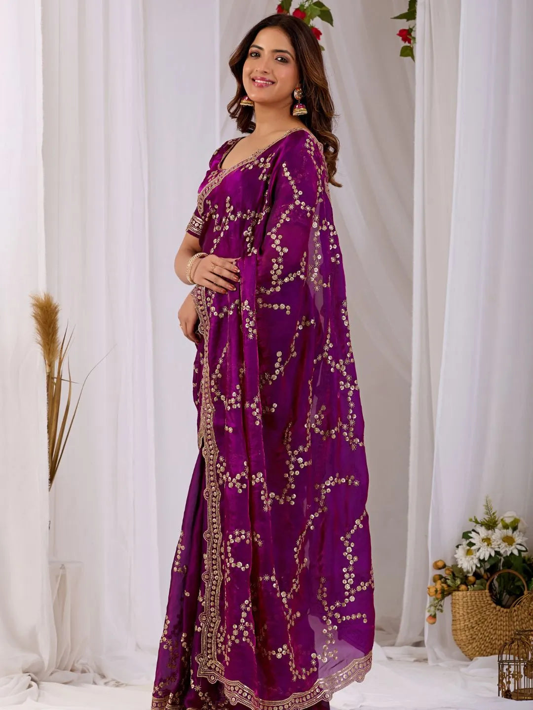 royal purple wear silk saree