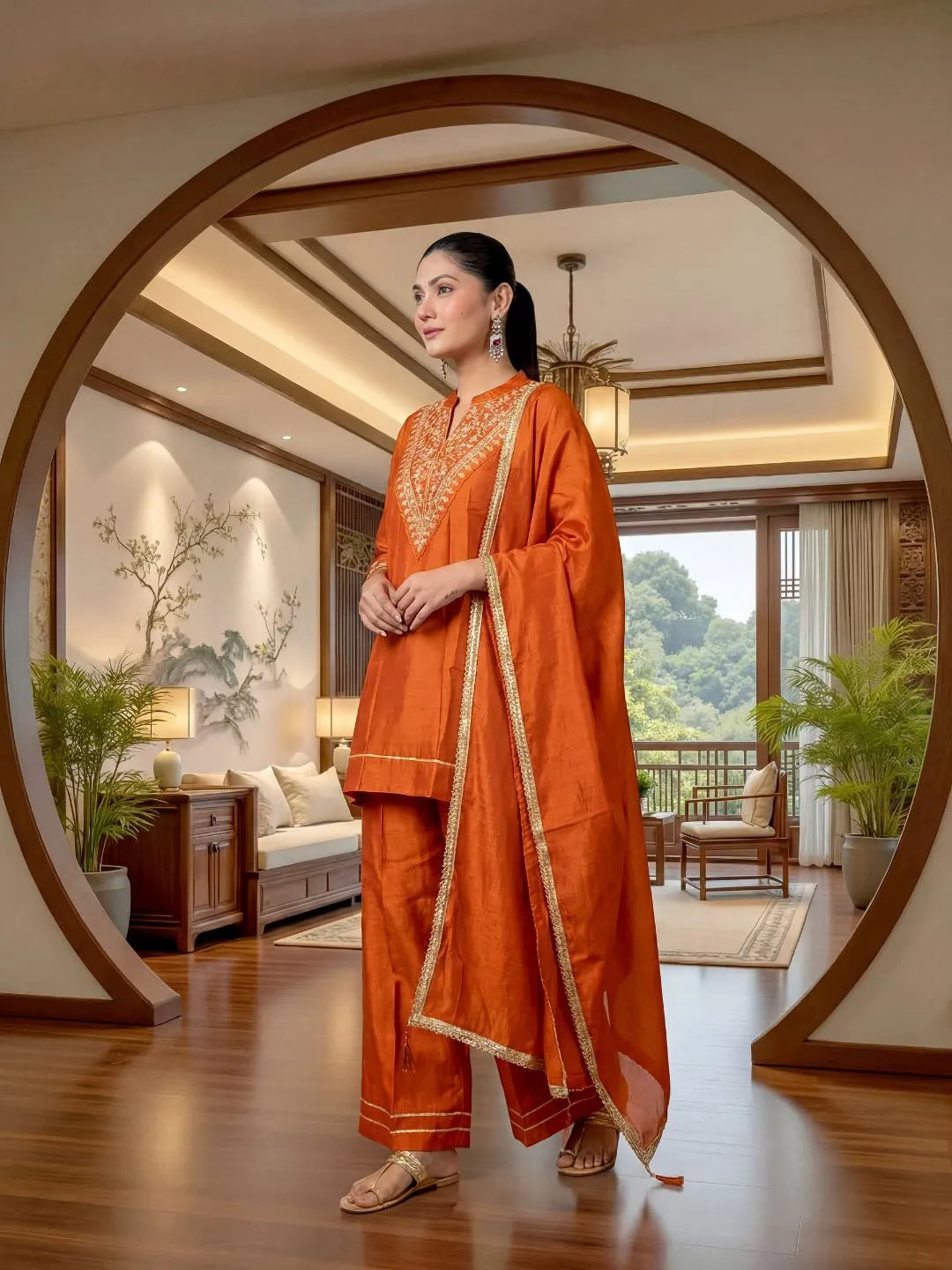 orange ethnic co-ord set