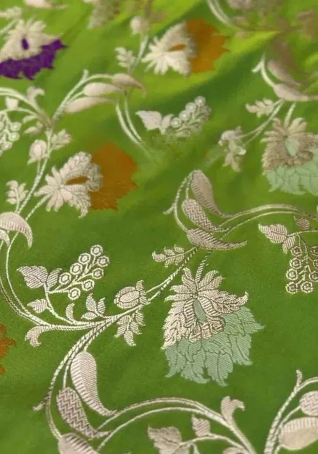satin green silk saree