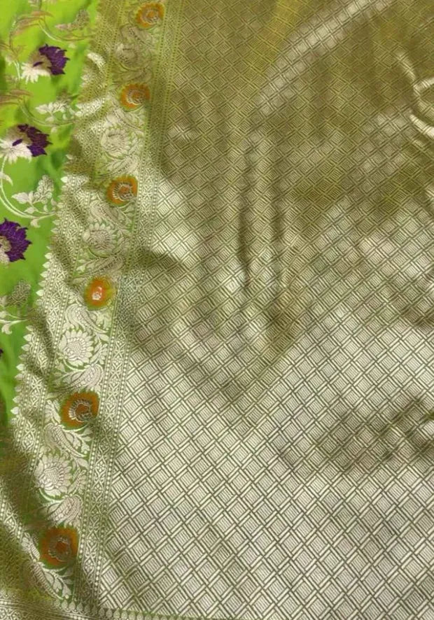 satin green silk sari