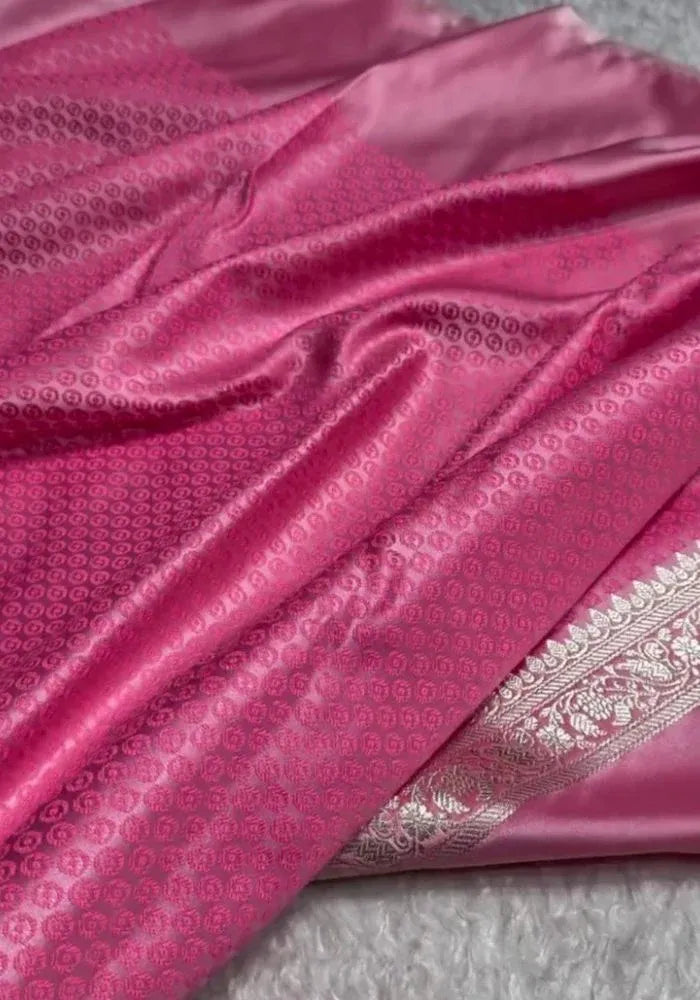 satin silk pink saree