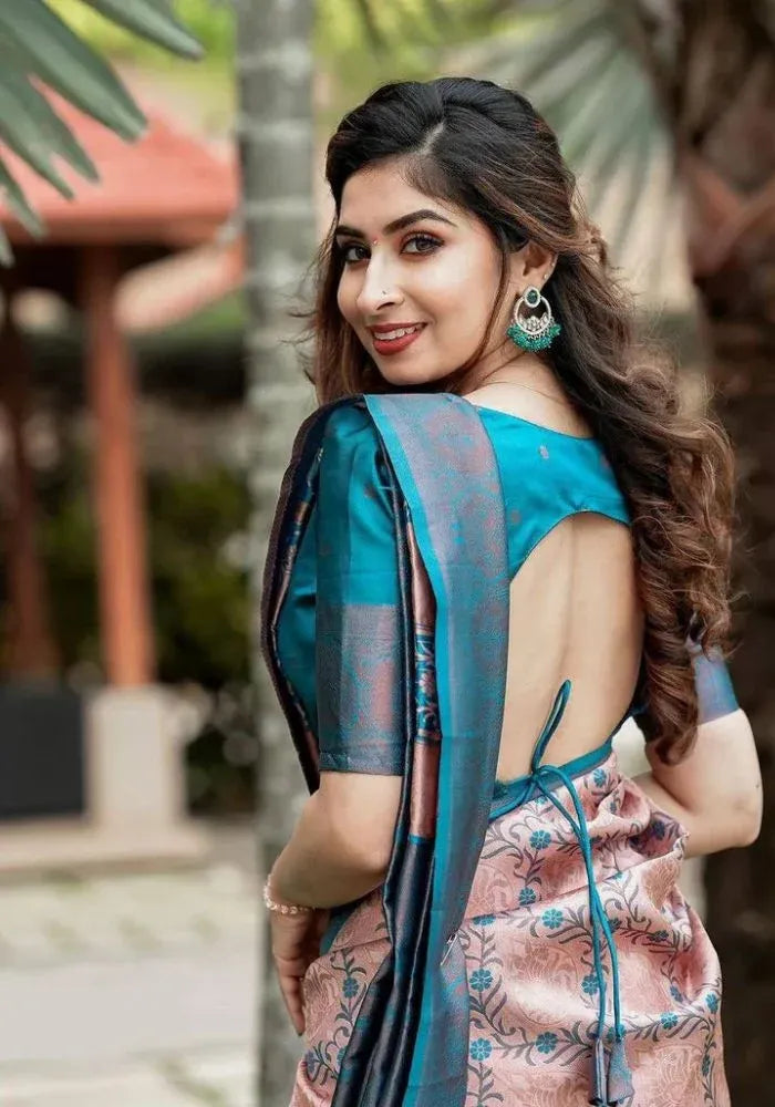 silk saree woven peach