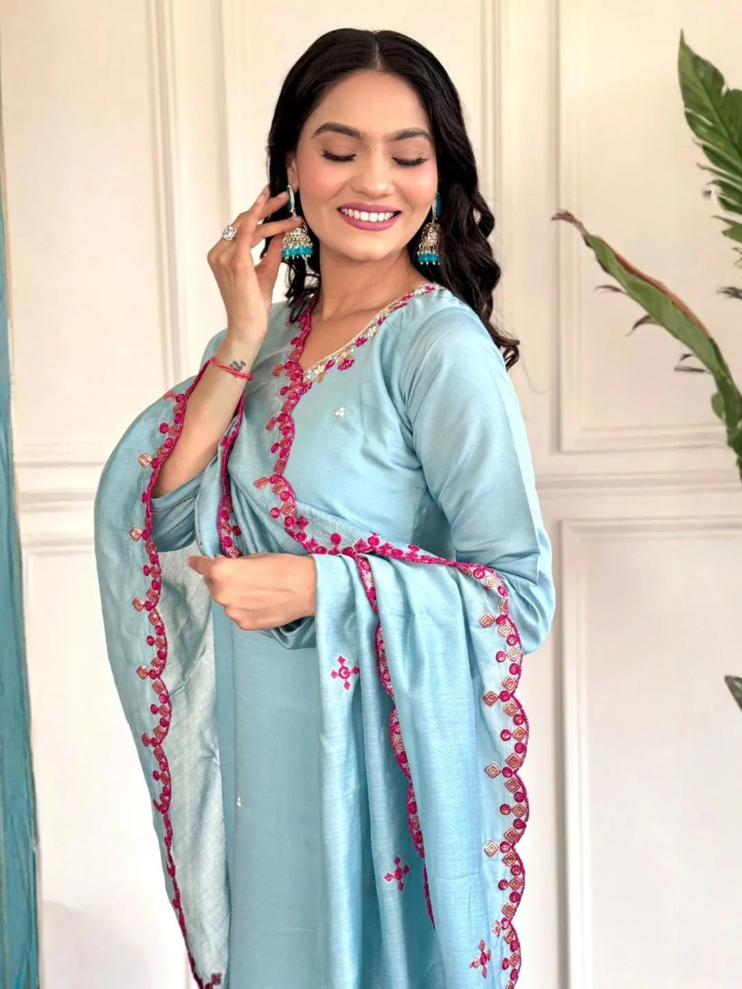 sky blue embroidered kurta pant set