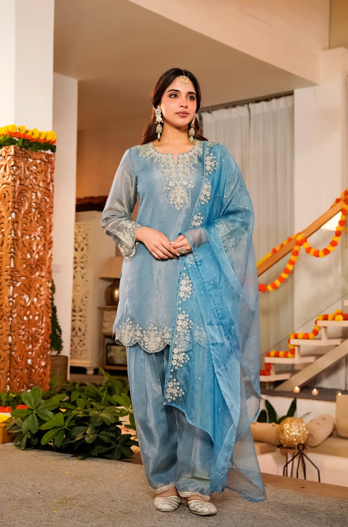 Sky Blue Farshi Suit