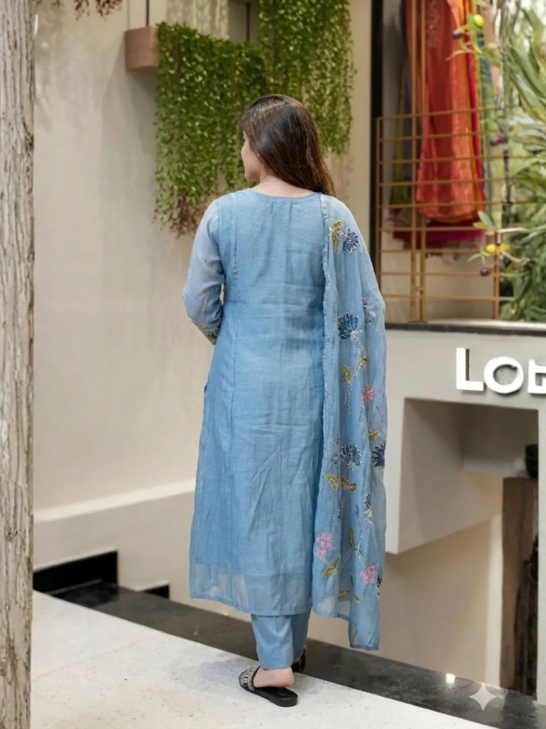 sky blue floral kurta set