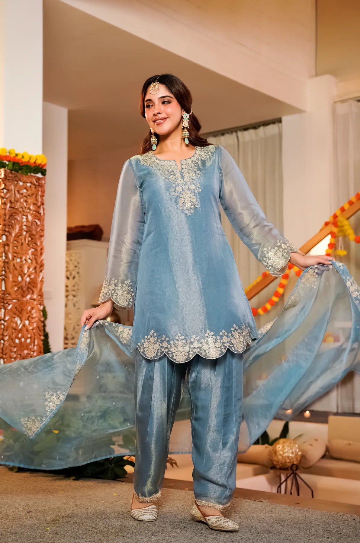 Sky Blue Shimmer Suit Set