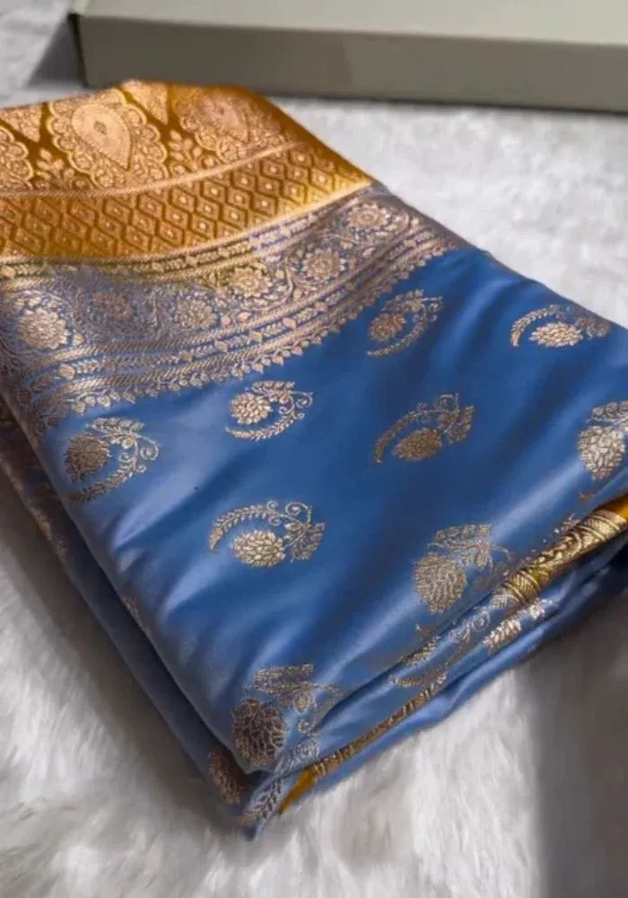 sky blue silk saree