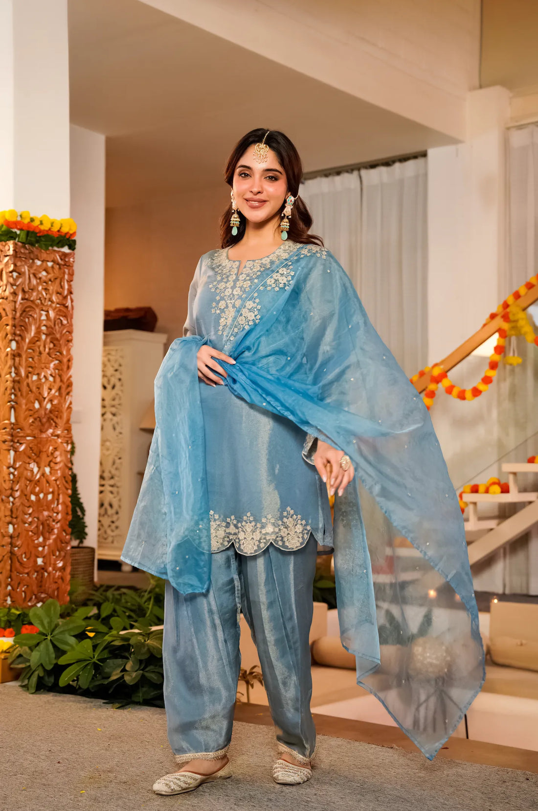 Sky Blue Farshi Suit
