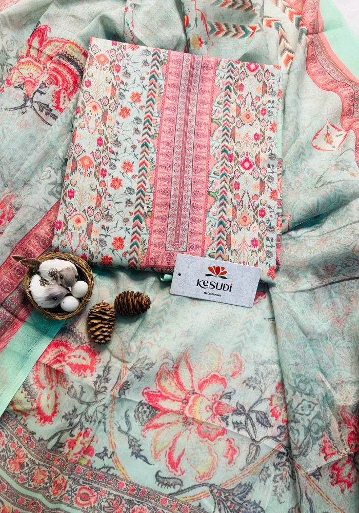 sky cotton dress material