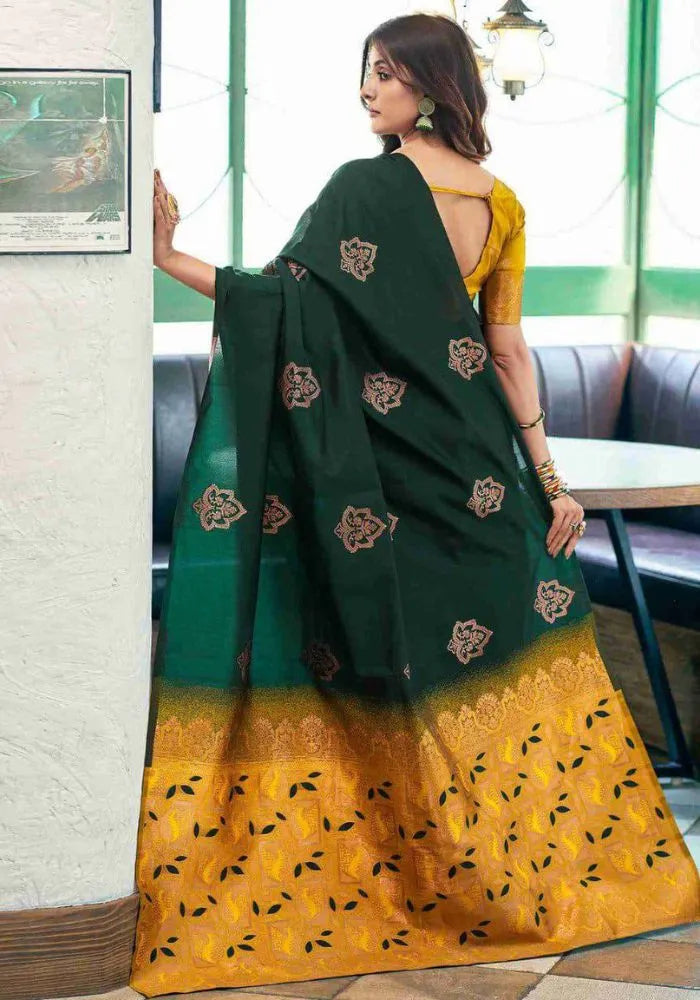 stylish dark green silk saree