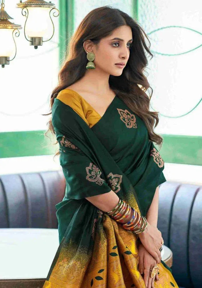 stylish green silk saree