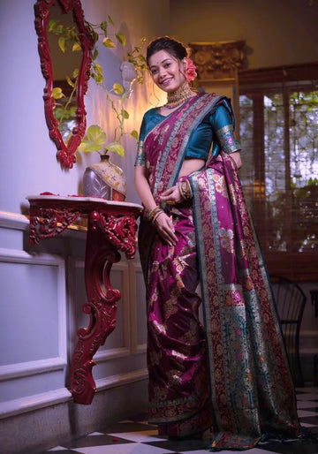 stylish purple banarasi silk saree