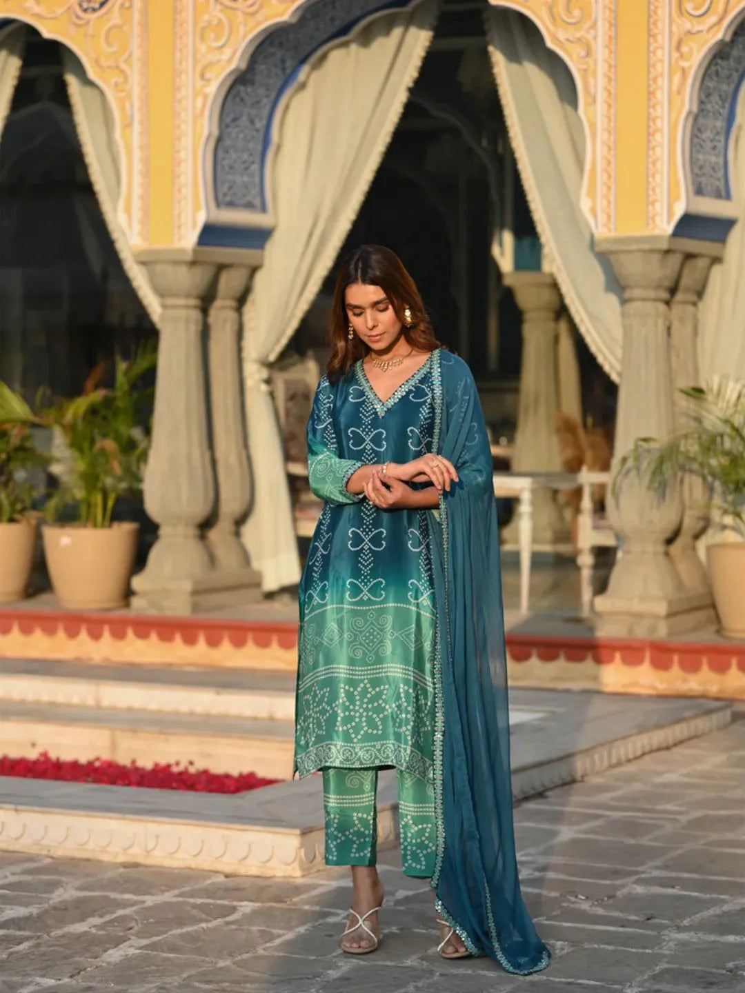 teal blue cotton kurta set