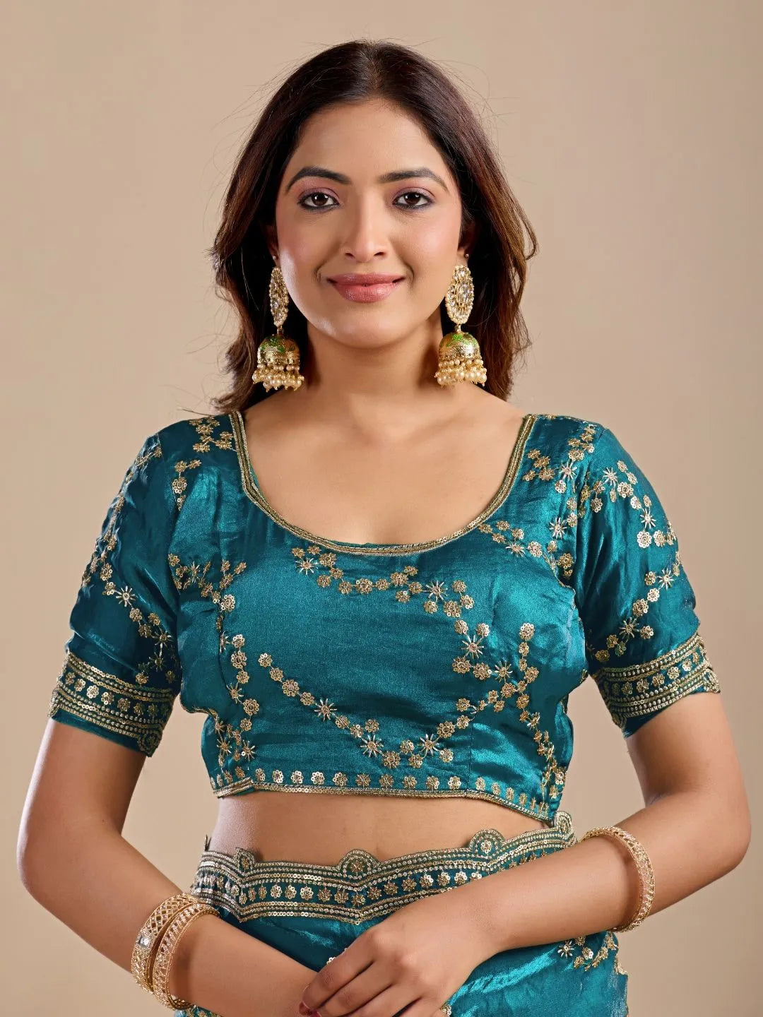 teal blue festive saree