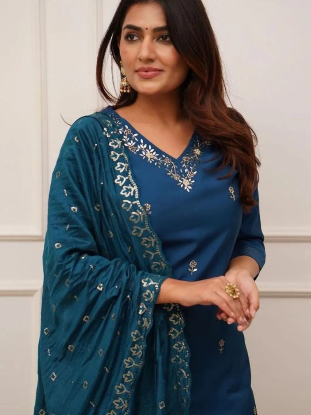 teal blue festive wear kurta set